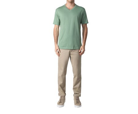 Camiseta Pima Gola V Masculina Verde Oliva | Westwing