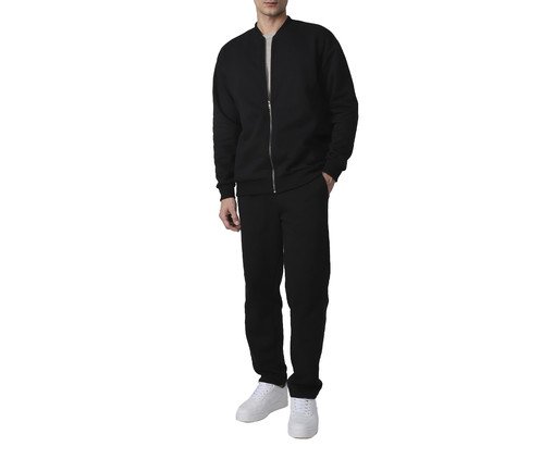 Jaqueta Bomber Moletom Flanelado Masculina Preta, black | WestwingNow