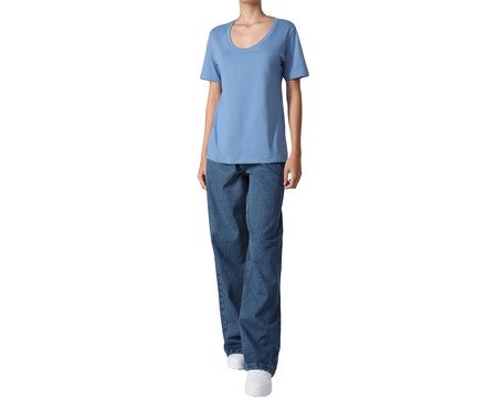 Camiseta Pima Gola U Feminina Azul Celeste | Westwing