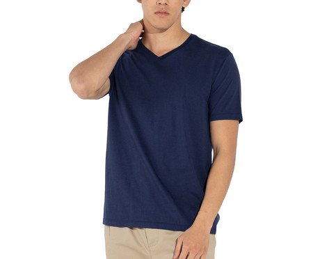 Camiseta Pima Gola V Masculina Azul Marinho | Westwing