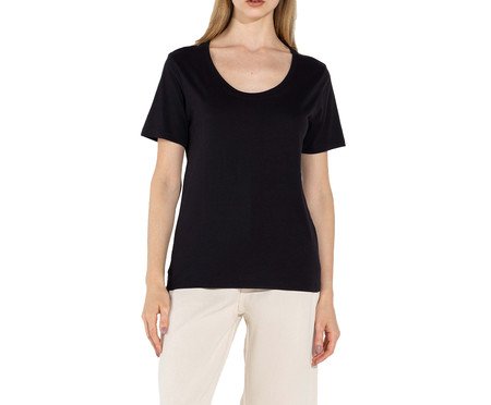 Camiseta Pima Gola U Feminina Preta | Westwing