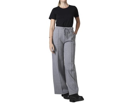 Calça Wide Leg Moletom Flanelado Feminina Mescla Escuro | Westwing