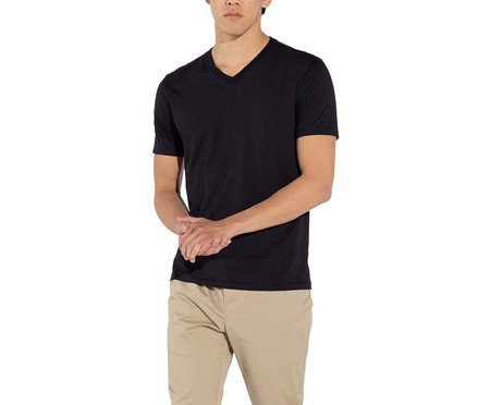 Camiseta Pima Gola V Masculina Preta | Westwing