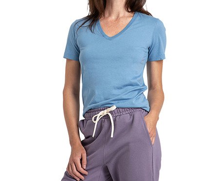 Camiseta Pima Gola V Feminina Azul Celeste | Westwing