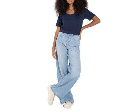 Camiseta Pima Gola U Feminina Azul Marinho | Westwing