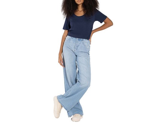 Camiseta Pima Gola U Feminina Azul Marinho, blue | WestwingNow