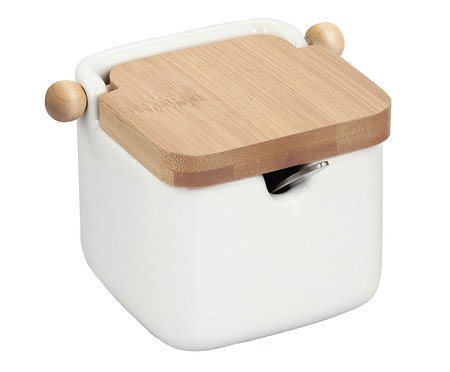 Saleiro de Cerâmica Com Tampa de Bambu Salino - 10,7X8X10,6cm | Westwing