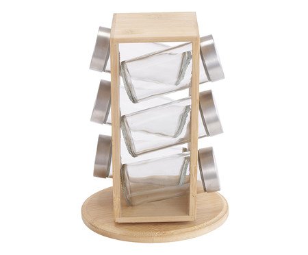 Porta-Condimentos de Bambu Giratório Peças Taste - 13X20X15cm | Westwing