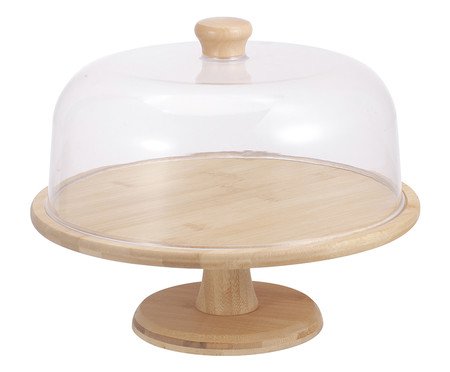 Prato Para Bolo de Bambu Com Pé e Tampa Vita - 30X24,5X30X30cm | Westwing