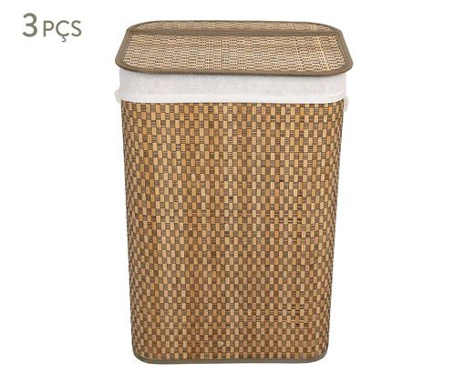 Jogo de Cestos de Bambu Retangular Listras - 30X60X40cm, Natural | WestwingNow