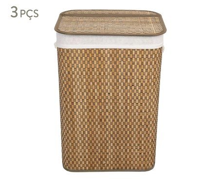Jogo de Cestos de Bambu Retangular Listras - 30X60X40cm | Westwing