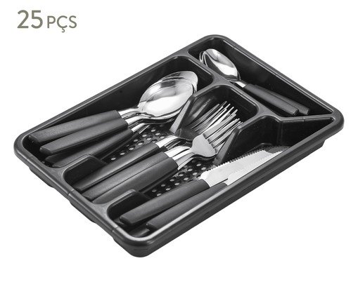 Faqueiro Inox com Gaveteiro Baviera - Preto, black | WestwingNow