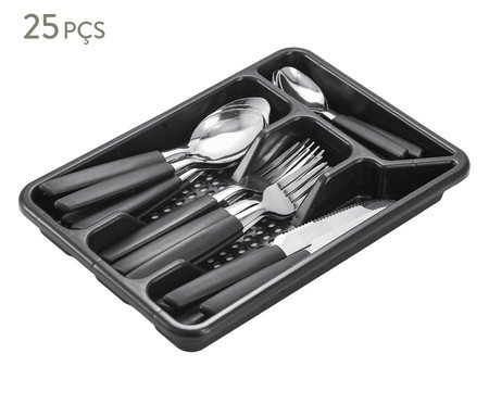 Faqueiro Inox com Gaveteiro Baviera - Preto | Westwing