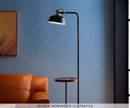 Luminária de Piso em Alumínio com Mesa de Madeira Milano Preta | Westwing