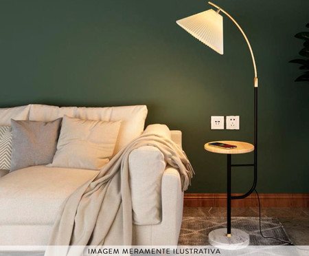 Luminária de Piso com Mesa de Madeira Nice Preto e Dourado | Westwing