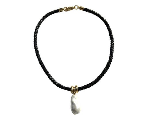 Colar Couro E Pérola Shell, black | WestwingNow