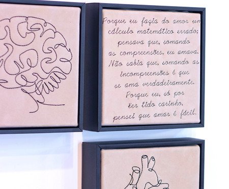 Jogo de Quadro Trio Cérebro, Incompreensões e Coração Bordados | Westwing