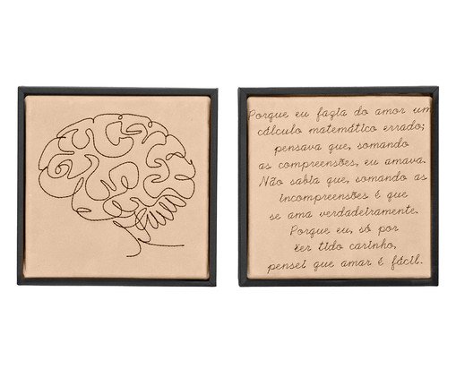 Jogo de Quadro Díptico Cérebro e Incompreensões Bordados, black | WestwingNow