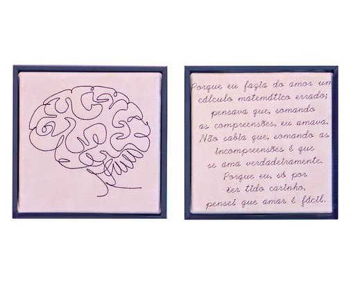 Jogo de Quadro Díptico Cérebro e Incompreensões Bordados, black | WestwingNow