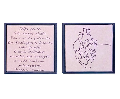 Jogo de Quadro Díptico Coração e Teadorar Bordados, black | WestwingNow