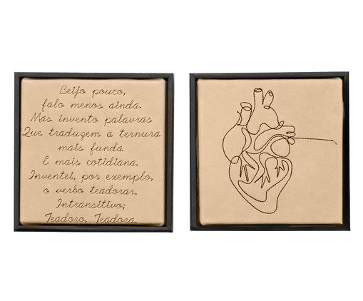 Jogo de Quadro Díptico Coração e Teadorar Bordados, black | WestwingNow