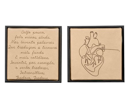 Jogo de Quadro Díptico Coração e Teadorar Bordados | Westwing