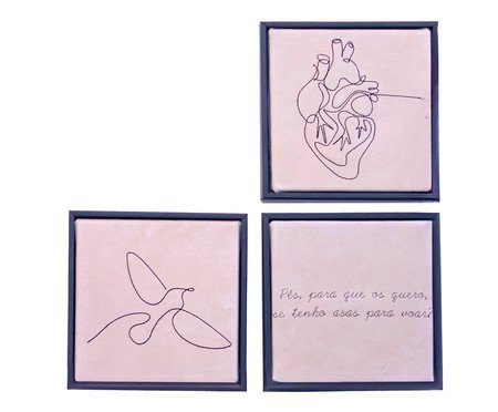 Jogo de Quadro Trio Coração, Pés e Pássaro Bordados | Westwing