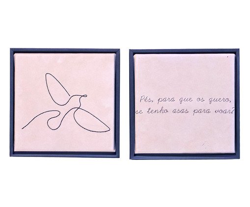 Jogo de Quadro Díptico Pássaro e Pés e Asas Bordados, black | WestwingNow