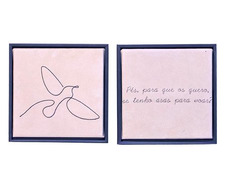 Jogo de Quadro Díptico Pássaro e Pés e Asas Bordados | Westwing