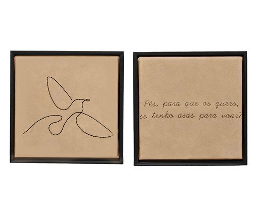 Jogo de Quadro Díptico Pássaro e Pés e Asas Bordados, black | WestwingNow