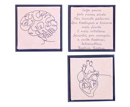 Jogo de Quadro Trio Cérebro, Teadorar e Coração Bordados | Westwing