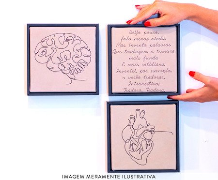 Jogo de Quadro Trio Cérebro, Teadorar e Coração Bordados | Westwing