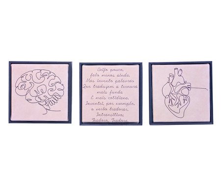 Jogo de Quadro Trio Cérebro, Teadorar e Coração Bordados | Westwing