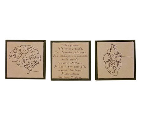 Jogo de Quadro Trio Cérebro, Teadorar e Coração Bordados | Westwing