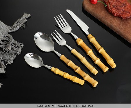 Faqueiro de Aço Inox Bamboo Natural Kenya | Westwing