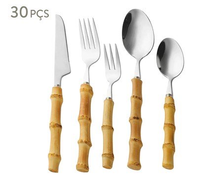 Faqueiro de Aço Inox Bamboo Natural Kenya | Westwing