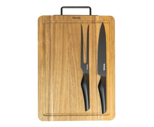 Jogo de Tábua com Faca e Garfo para Churrasco Kenya, beige | WestwingNow