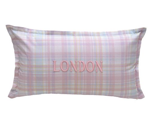 Capa de Almofada Bordada Xadrez London Rosa, multicolor | WestwingNow