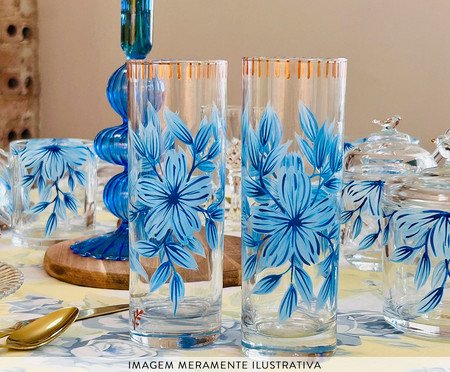 Jogo de Copos Long Drink Floral Azul | Westwing