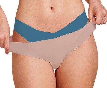 Kit Com 2 Calcinhas Biquíni Invisível Bege Camurça Azul Aura | Westwing