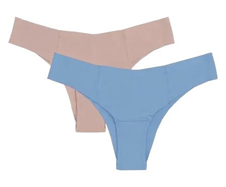 Kit Com 2 Calcinhas Biquíni Invisível Bege Camurça Azul Reflexo | Westwing