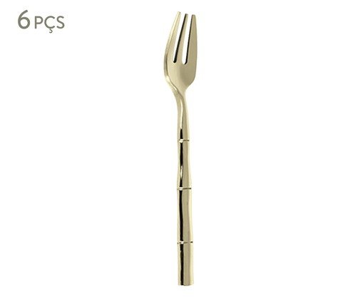 Jogo de Garfos para Bolo em Inox Steel Wood Champanhe, Dourado | WestwingNow