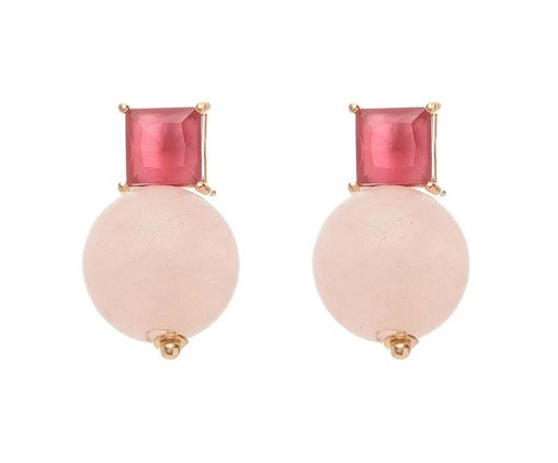 Brinco Gold Raquel Schiavon com Cristais Quartzo Rosa e Rubelita, Dourado | WestwingNow