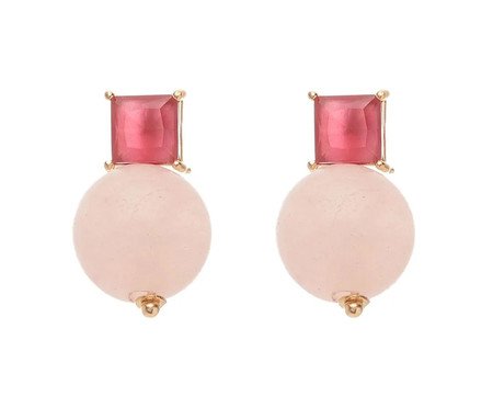Brinco Gold Raquel Schiavon com Cristais Quartzo Rosa e Rubelita | Westwing