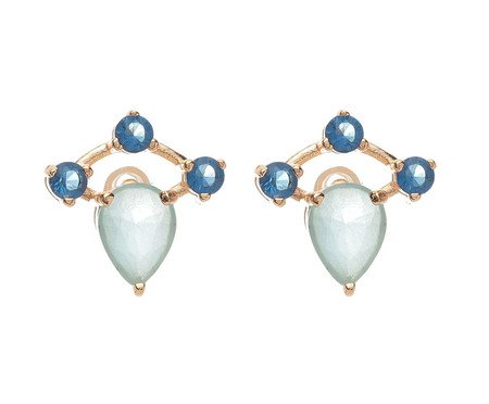Brinco Gold Raquel Schiavon com Cristais Turquesa e Safira | Westwing
