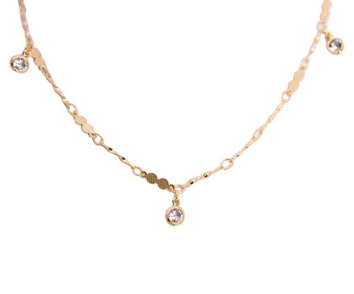 Colar Gold Plaquinhas e Ponto de Luz Zirconia Azul, Dourado | WestwingNow