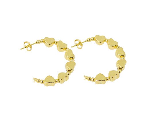 Brinco Meia Argola Corações Semijoia Banho de Ouro 18K, Dourado | WestwingNow