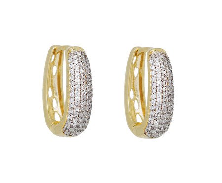 Brinco Argola Oval Larga Ouro 18K com Cravação de Zirconias e  Ródio | Westwing