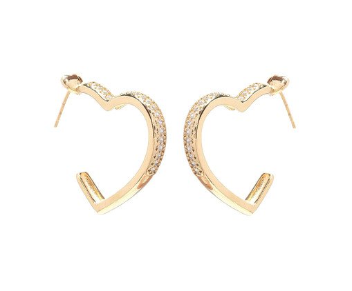 Brinco Gold Meia Argola Coração de Zircônias, Dourado | WestwingNow