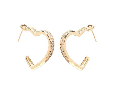 Brinco Gold Meia Argola Coração de Zircônias | Westwing
